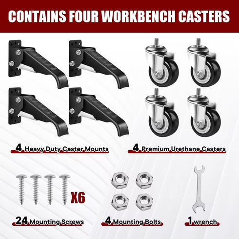 SPACECARE Retractable Workbench Casters Kit, 600Lbs Heavy Duty Caster Wheels for Workbenches, Tables, and Equipment, 4