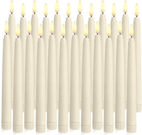 Baquler 24 Pcs Flameless Taper Candles LED Taper Candles Flickering Bulk Ivory