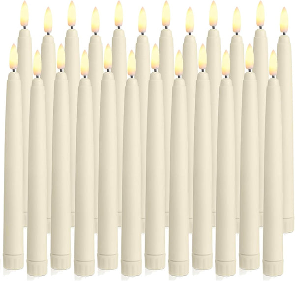 Baquler 24 Pcs Flameless Taper Candles LED Taper Candles Flickering Bulk Ivory