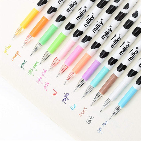 Yansanido 12 Colors Kawaii Cow Design Gel Pen, Office School Home Travel Gift for Friends and Students