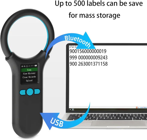 Rabitpos 1.44 500 800mAh 3-in-1 Pet Microchip Scanner, Animal Universal Microchip Tag Reader Scanner with TFT Screen