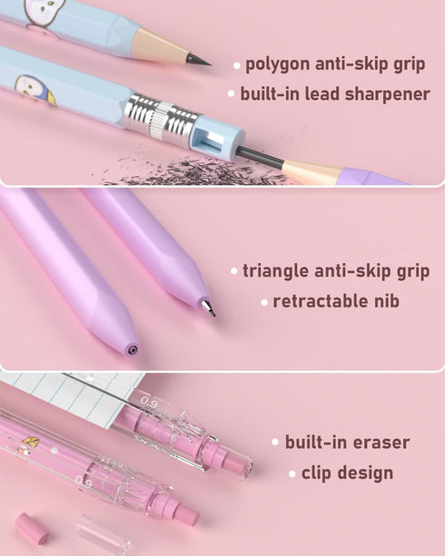 Nicpro 47PCS Aesthetic School Supplies in Big Capacity Pen Case, Cute Pastel Mechanical Pencils 0.5, 0.7, 0.9 & 2mm Lead