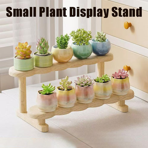 OULIGET Double Deck Wooden Display Riser Stand, Minifigures Doll Model Organizer Stand,Small Plant Perfume Jewelry