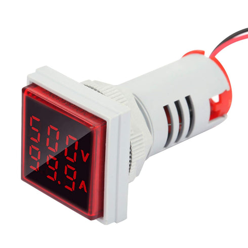 Red LED Digital Voltage Tester, 22mm Dual Display Panel Voltmeter Ammeter, AC 0-100A 60-500V Meter Indicator