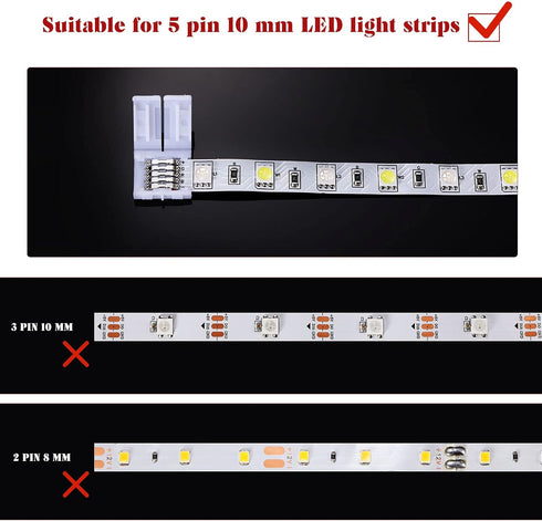 35 Pieces 5 Pin LED Strip Connector, Solderless L Shape & T Shape LED Light Adapter for 5050 3528