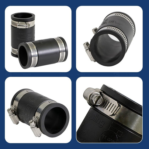6I45x2 Flexible PVC Coupling with Stainless Steel Clamps, 1-1/4'' Black (Pack of 2)