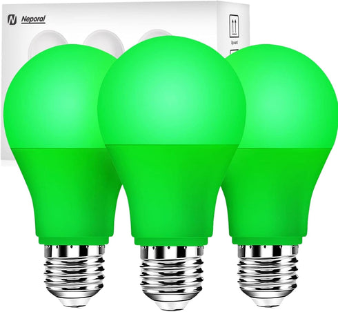 Green Light Bulb, 9W 800LM LED A19 E26 Base, Outdoor Decorative Holiday Light Bulbs, 3-Pack