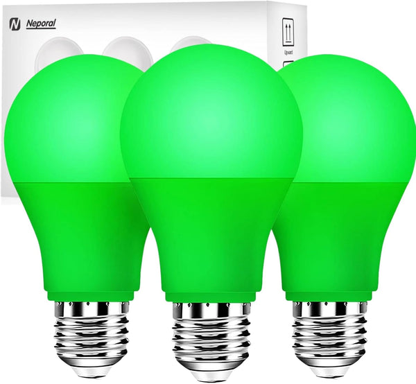 Green Light Bulb, 9W 800LM LED A19 E26 Base, Outdoor Decorative Holiday Light Bulbs, 3-Pack