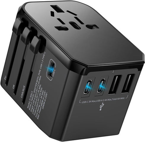 Universal Travel Adapter International Plug, European Travel Plug Adapter, All-in-one Power Adapter with USB