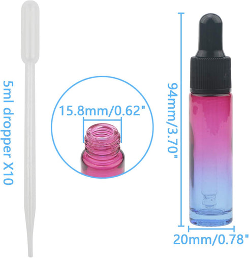 10Pcs Dropper Bottles Set, 10ml (1/3 oz) Rose Blue Gradient Glass Dropper Bottle with 5ml Plastic Droppers, Essential Oils Perfume Refillable Bottles Vial by Newzoll