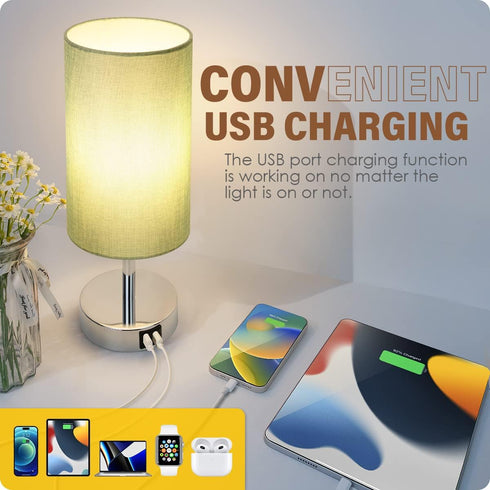 3 Dimmable Bulb Yarra-Decor Bedside Lamp with USB Port - Touch Control Table Lamp for Bedroom Way Nightstand Lamp