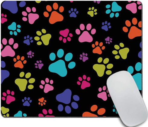 Non-Slip Rectangle Mousepad, Multicolor Dog Paws Design for Home, Office and Gaming Desk