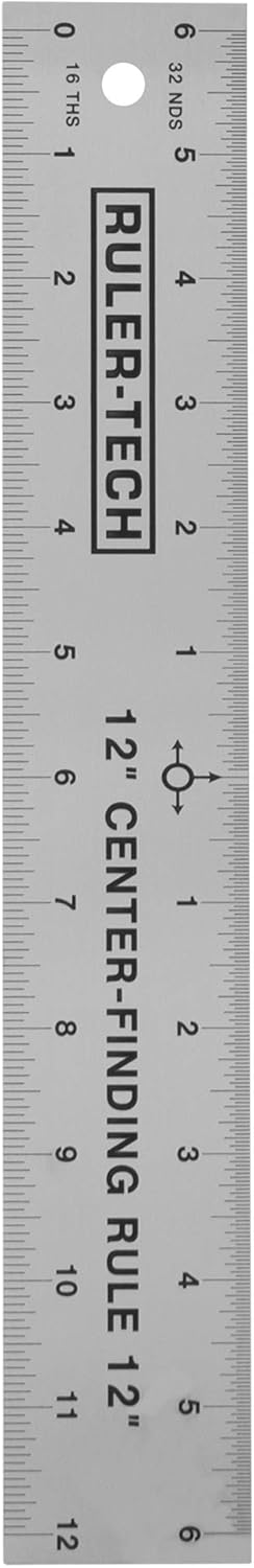 Stainless Steel Center Finding Ruler, Ideal for Woodworking, Metal Work, Construction (12" Ruler)