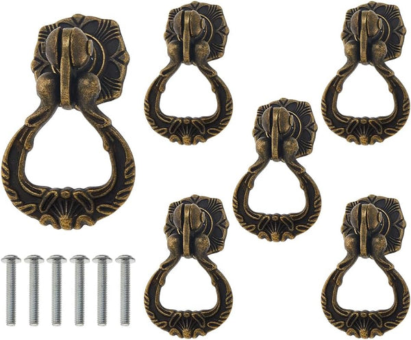 SUPERFINDINGS 6 Sets Ring Drawer Pulls Vintage Cabinet Ring Handles Antique Bronze