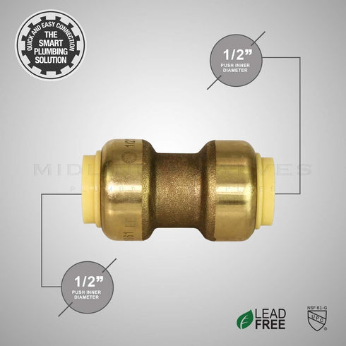 Everflow Supplies Pushlock UPSC12 Coupling, 1/2 Inch Long Push X Push for PEX, CPVC, Copper