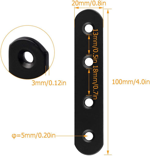 30 100MM 20MM 3MM PCS Black Straight Braces, Cast Iron X X Heavy Duty Corner Braces for Wood, Mending Plate Connector