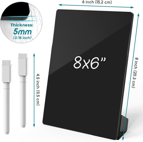 Clear Acrylic Dry Erase White Board 8"x6", Portable Frameless Desktop Message Board with Magnetic Stand