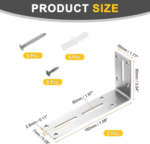 2Pcs 90 180 45mm uxcell Adjustable L-Shape Corner Brace, x x l Corner Brace Slotted Joint Right Angle Bracket