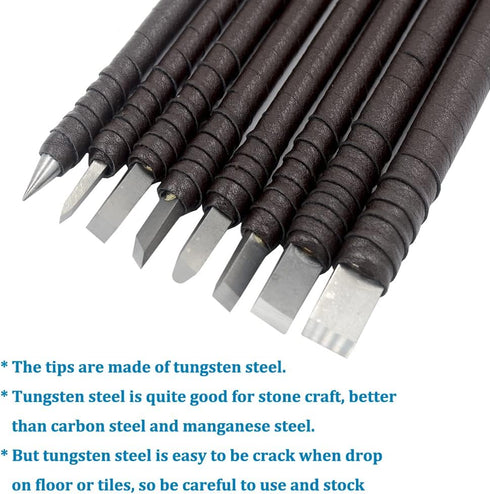 8pcs Tungsten Steel Soft Limestone and SlateStone Alabaster Carving Kit Engraving Carve Cutting Blade Chisel Tool Set for Stone Seal Graver by DGOL