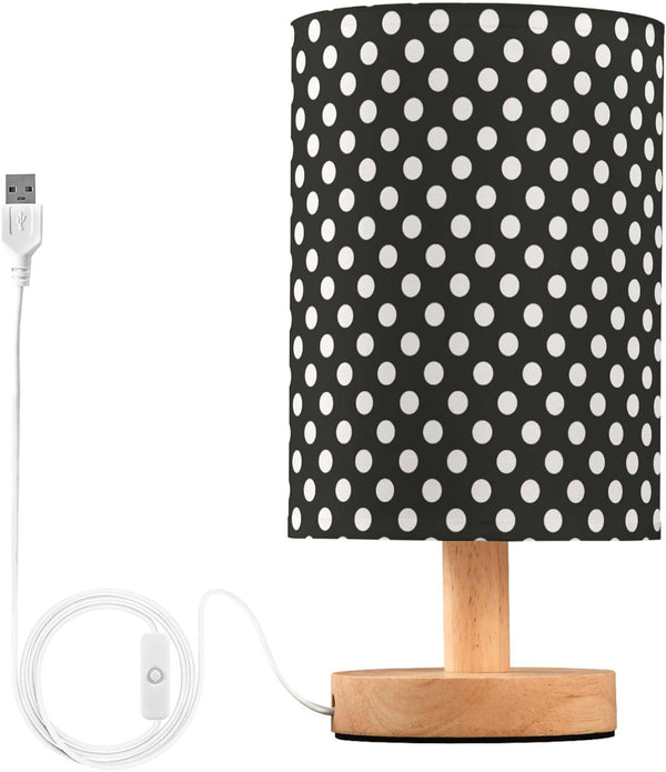ALAZA Polka Dot Black White Decor Bedside Table Lamp with USB Port