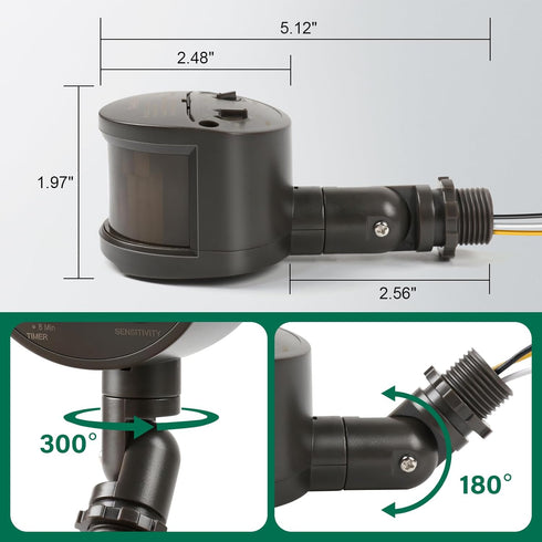 treewell 180-Degree 60 3 Motion Sensor, Replacement Motion Detector, Adjustable Time & Detection Sensitivity Up to Feet