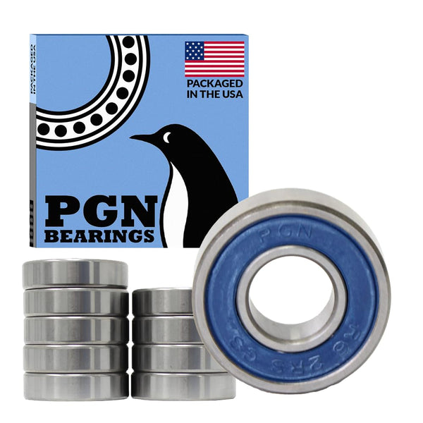 PGN (10 Pack) R6-2RS Bearing - Lubricated Chrome Steel Sealed Ball Bearing - 3/8" x 7/8" x 9/32 with Rubber Seal & High