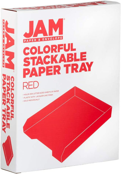 JAM PAPER Stackable Paper Trays - Red, Desktop Document & File Organizer Tray, Sold Individually