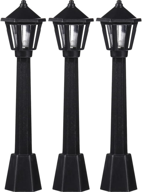 PartyKindom Mini Street Light Model: 3pcs Miniature Lamp Post Black Outdoor Pathway
