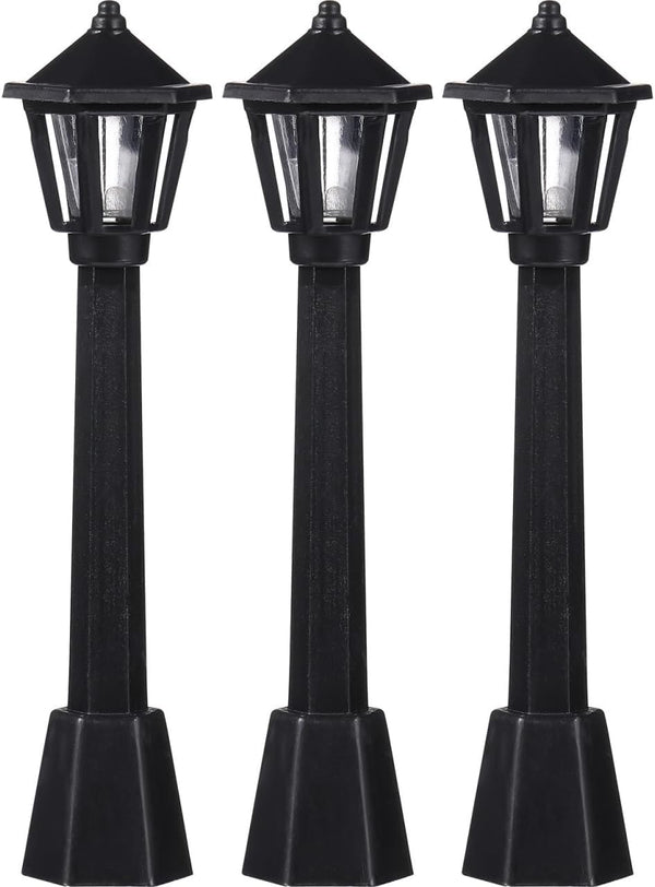 PartyKindom Mini Street Light Model: 3pcs Miniature Lamp Post Black Outdoor Pathway