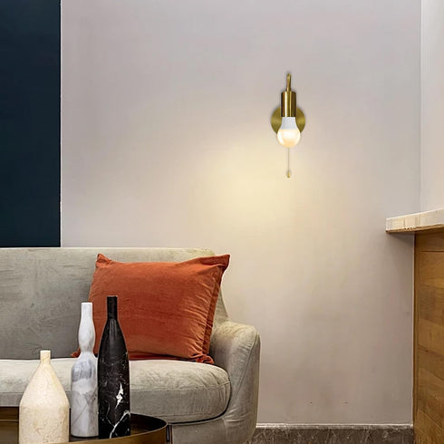 E26 Bulb Pull Chain Wall Sconce Gold Small Vintage Wall Light Fixture with Switch Hardwired Retro Metal Sconces Lights