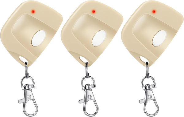 Kingdder 3 Pieces Garage Door Remote with Keychain, Compatible for Multicode 300mhz Gate Opener (Beige, White)