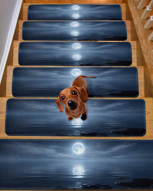 BOHOOSKYLAR 4 8"x30" Night Ocean Stair Treads Natural Scenery Moonlight Sparkling Water Indoor Non Slip Peel and Stick