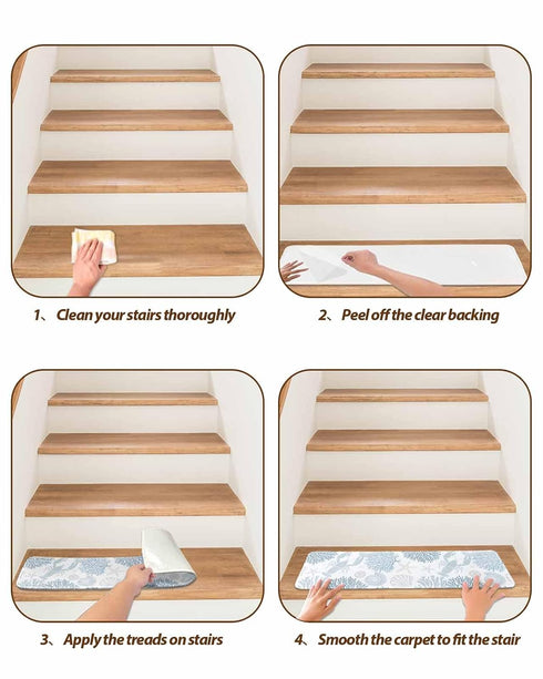 BOHOOSKYLAR 4 8"x30" Blue Lobster Stair Treads Ocean Starfish Coral Shell Marine Life Indoor Non Slip Peel and Stick