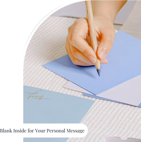 Pack 40, 5x3.5 Inch Gold Foil Thank You Cards - Bulk of with Matching Stickers & Envelopes (Blue) Textured Surface