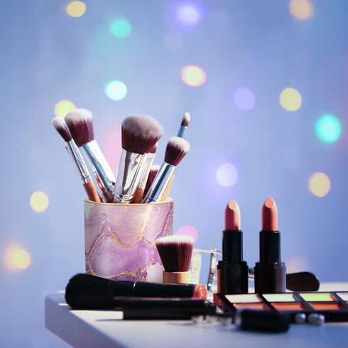 Cute Ceramic Pen Holder for Desk, WAVEYU Purple Marble Marker Holder, Makeup Brush Holders, Desk Accessories