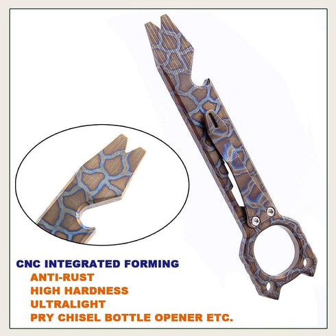 LIPOUD Twosun Titanium Pry Bar EDC Pry Tool Bottle Opener Outdoor Multifunctional Prybar With Pocket Clip (Flame Ti)