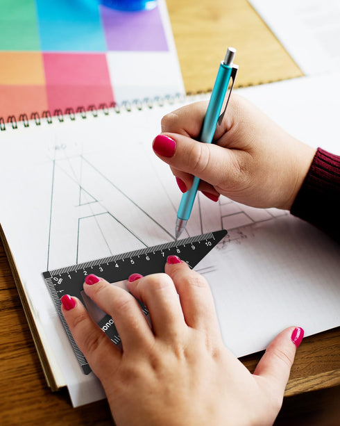 Honagu Triangular Ruler Set, 4 Pieces Aluminum Alloy Ruler, Metal Drafting Ruler for Students, Engineers, Office