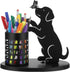 Tandefio Dog Pen Holder for Desk Cute Black Pencil Holder Metal Desk