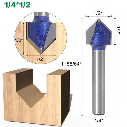 4PCS 90 1/4-Inch Set Wolfride Degree V Groove Router Bit Shank V Cut Router Bit