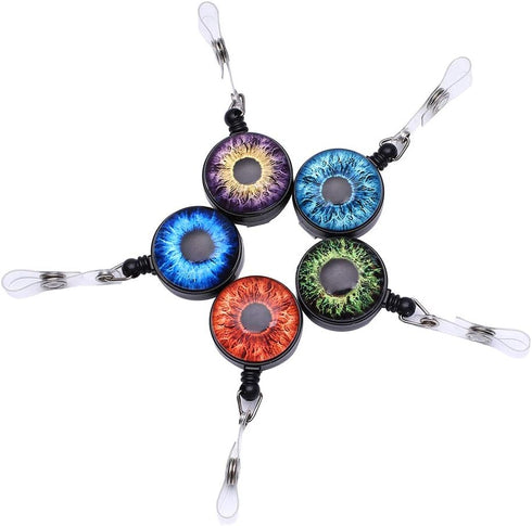 Badge Reel, Retractable ID Card Holder with 5 Assorted Patterns, 5 Pack, Animal Eyes Iris