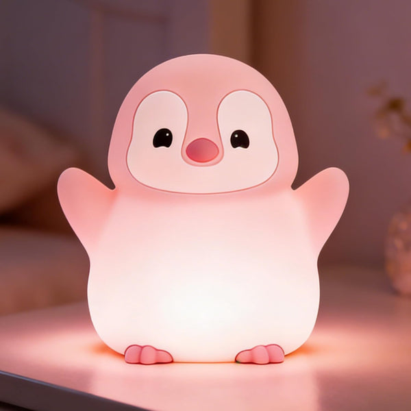 Penguin Night Light for Kids,Cute Pink Penguin Lamp,Soft Silicone Nursery Nightlight,LED Squishy