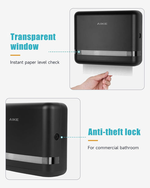 200 Commercial,Black(Folded 9.0" 3.5" AIKE Sheets Multifold Wall Mount Paper Towel Dispenser,with Lock for Home
