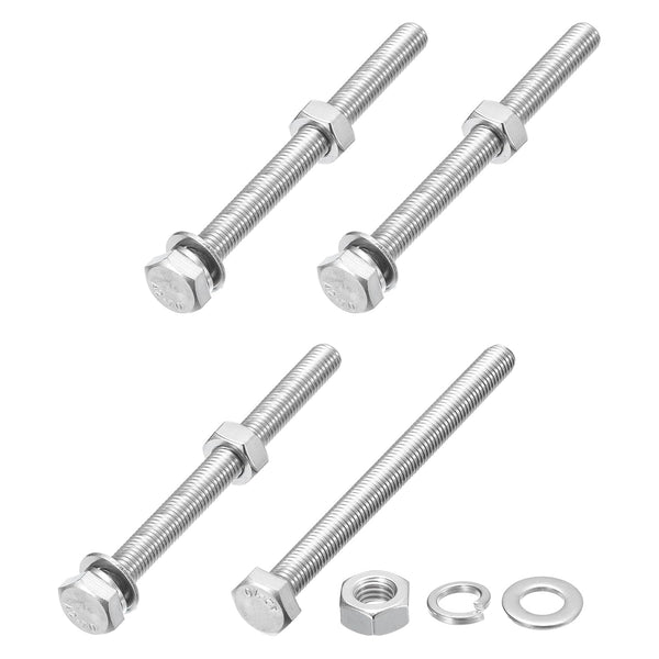 Hex Head Screws Bolts, Nuts, Flat & Lock Washers Kits (M10-1.5x120mm) 4 Set, Stainless Steel Machine Screws for Home