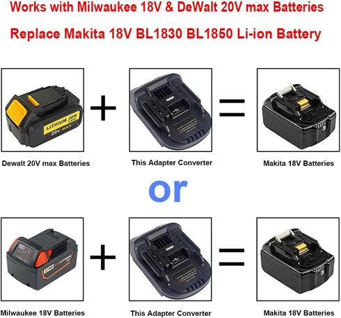 Battery Adapter for Makita 18V Lithium-Ion Tools, Convert Milwaukee M18 or Dewalt 18V to Makita