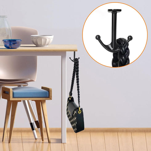 Zinc Alloy Double Prong Ceiling Hooks, 4-Pack Under Shelf Coat Hooks for Hanging Towel Robe Clothes in Bathroom Kitchen