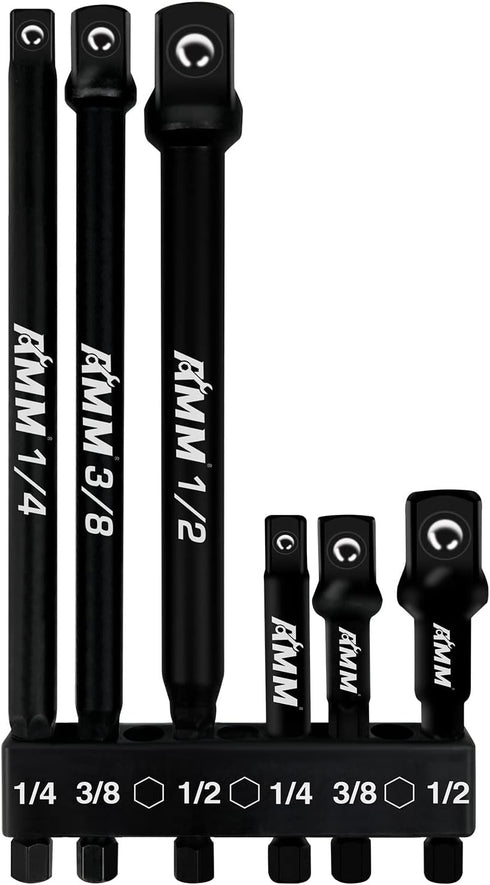 AMM 6-Piece Impact Grade Socket Adapter Set, 3-Inch & 6-Inch Power Drill Socket Driver Adaptor, 1/4", 3/8", 1/2" Hex
