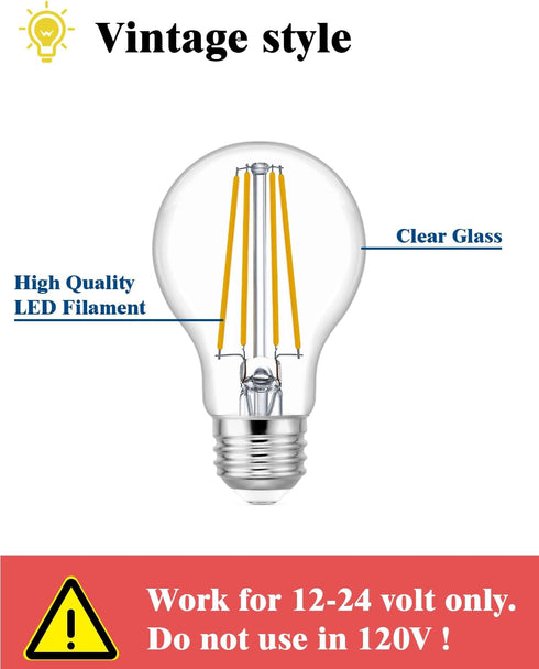 KEIVO 12V LED Bulb, 60 Watt Equivalent, 12-24V AC/DC, 6W 800lm, E26 Base, A19 Low Voltage, 3 Pack