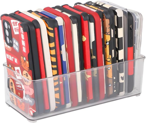 Phone Case Box Organizer, Clear Storage Bins with Handles for Kitchen & Classroom Organization