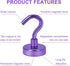DIYMAG 10 Pack Magnetic Hooks, 25Lbs Heavy Duty S-Hooks for Classroom, Fridge, Kitchen, Garage, Office, Purple