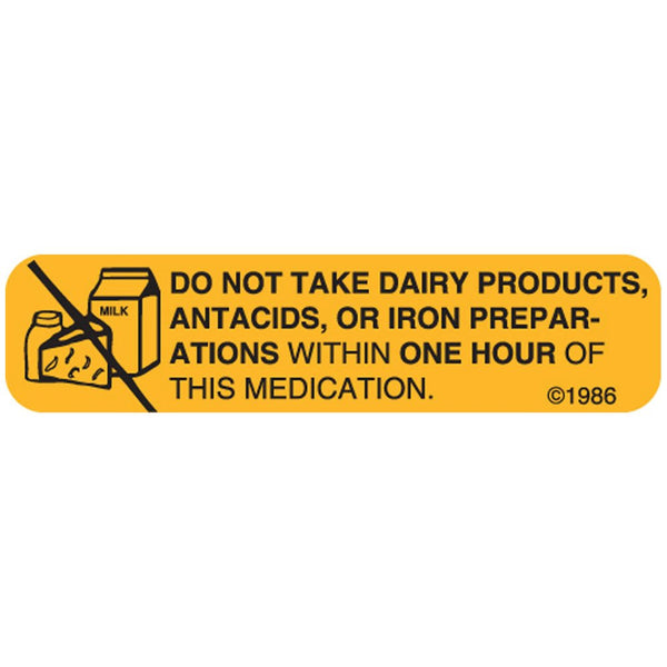 PHARMEX 4-X "NO Dairy Products" Permanent Paper Label, 1 9/16" x 3/8", Goldenrod,